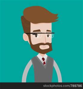 A hipster man with the beard wearing wearable computer with an optical head-mounted display. Young caucasian man wearing smart glasses. Vector flat design illustration. Square layout.. Young man wearing smart glass vector illustration.