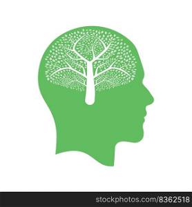 A Human head tree with leaves logo icon illustration. Human head brain tree vector design. 