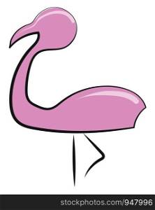 A icon of a flamingo bird in pink colour with only outline , vector, color drawing or illustration.