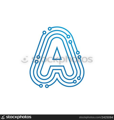A initial letter Circuit technology illustration logo vector template