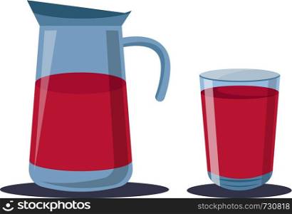 A Juice Jar with glass and juice in it vector color drawing or illustration.