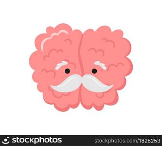 A kawaii old brain character with a gray mustache. Symbol of alzheimer disease, dementia and other age-related problems. Vector cartoon illustration isolated on white background.. A kawaii old brain character with a gray mustache. Symbol of alzheimer disease, dementia and other age-related problems. Vector cartoon illustration isolated on white background