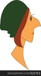 A lady with a pointed nose wearing a green beanie vector color drawing or illustration