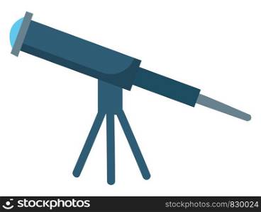 A large blue telescope set on a tripod having light blue lens used to visualize stars vector color drawing or illustration