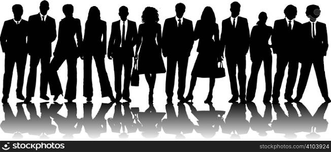 A large group of business people in black silhouette