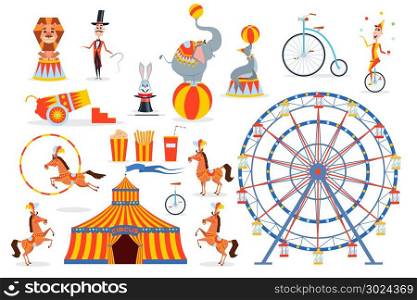 A large set of circus characters and objects