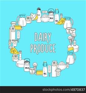A large set of dairy products, oriented in a circle. Vector illustration.