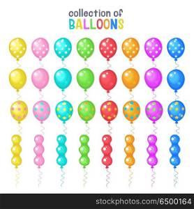 A large set of multicolored balloons. Different colors and shape. A large set of multicolored balloons. Different colors and shapes. Vector clipart. Isolated on a white background.