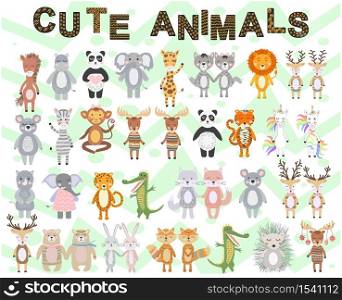 A large set of Scandinavian animals tropical and northern. Cute Scandinavian Style Animals and Design Elements.. Cute Scandinavian Style Animals and Design Elements
