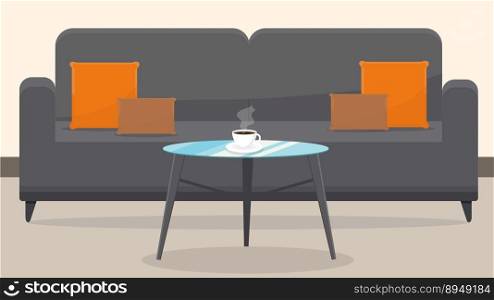 a large sofa with glass table and coffee cup at home. large sofa with glass table and coffee cup at home