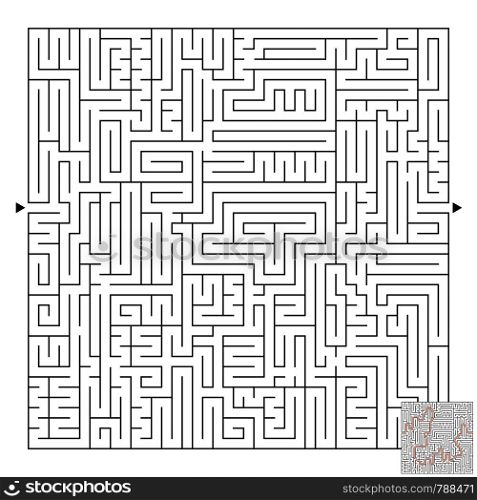 A large square labyrinth. Find the path from the entrance to the exit. Vector illustration isolated on white background. With the answer.