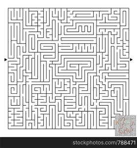 A large square labyrinth. Find the path from the entrance to the exit. Vector illustration isolated on white background. With the answer.