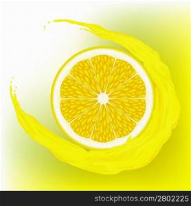 A lemon with a wave juice on yellow background