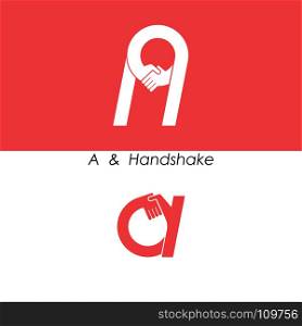 A - Letter abstract icon & hands logo design vector template.Teamwork and Partnership concept.Business offer and Deal symbol.Vector illustration