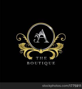 A Letter Golden Circle Luxury Boutique Initial Logo Icon, Elegance vector design concept for luxuries business, boutique, fashion and more identity.