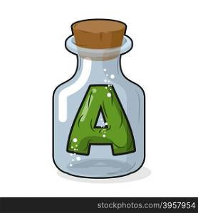 A letter in bottle for experiments. Letter in vessel. Laboratory research vessel. Vector illustration figure for chemical tests.&#xA;