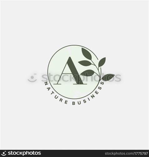 A Letter Logo Circle Nature Leaf, vector logo design concept botanical floral leaf with initial letter logo icon for nature business.