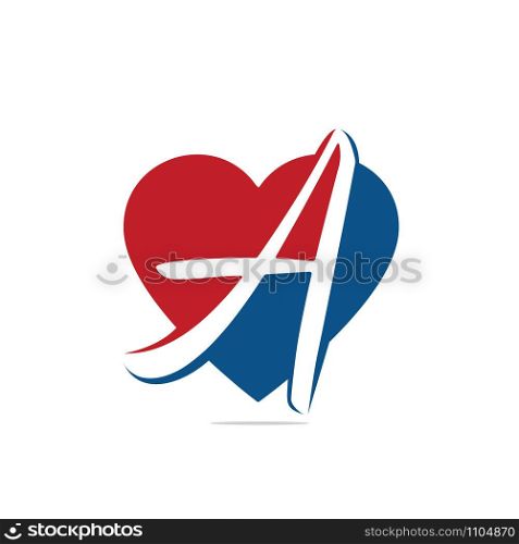 A letter logo design. Letter A in heart shape vector illustration.