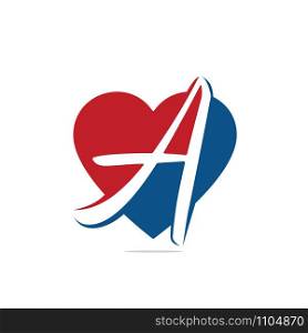 A letter logo design. Letter A in heart shape vector illustration.