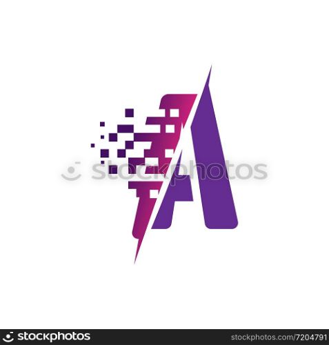 A Letter Logo Design with Digital Pixels in concept strokes