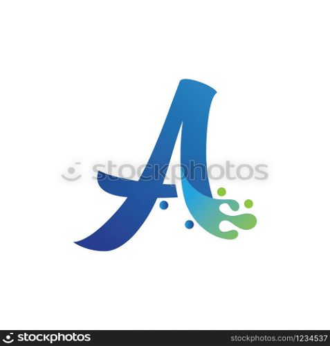 A letter logo design with water splash ripple template