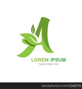 A Letter logo with leaf concept template design symbol