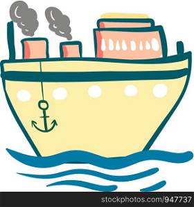 A light yellow steam ship with its anchors down vector color drawing or illustration