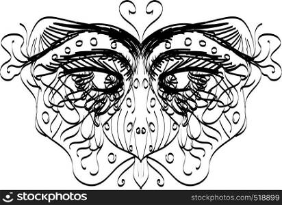 A line mask worn by a person vector color drawing or illustration