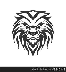 A lion head icon in black and white. Vector illustration. Generative AI.