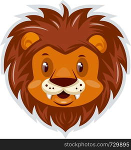 A Lion Head with lot of feather around the head and with white mouth, vector, color drawing or illustration.