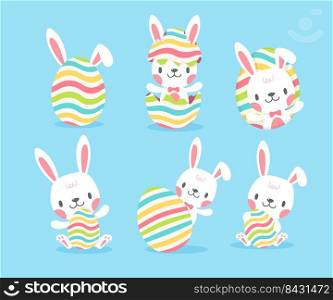 A little bunny pops out of a colorful Easter egg. cartoon decorative card for children