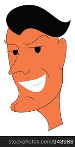 A long face of a smiling gentleman, vector, color drawing or illustration.