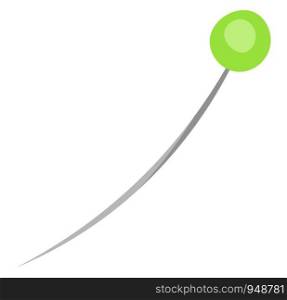 A long sharp pin with a small green ball on its top, vector, color drawing or illustration.
