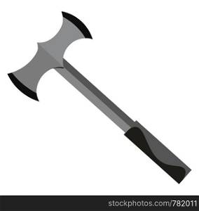 A long silver axe, vector, color drawing or illustration.