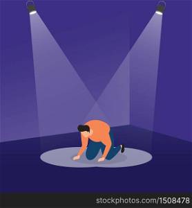 A Loser Slumped Frustrated on Podium with Spotlight Business Concept Illustration