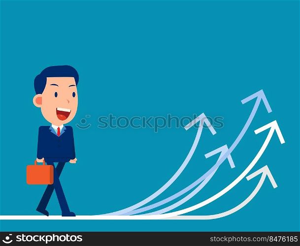 A lot of business opportunities. Business person walking with arrows direction