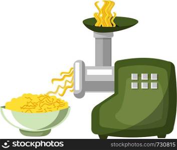 A Machine in green color serving noodles in yellow color vector color drawing or illustration.