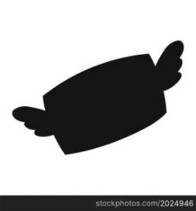 A mail envelope with wings. Black silhouette. Vector illustration isolated on white background. Design element. Template for your design, books, stickers, posters, cards, child clothes.