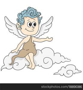a male angel sitting on a cloud. cartoon illustration sticker emoticon