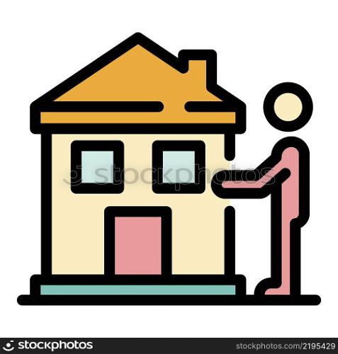 A man building a house icon. Outline a man building a house vector icon color flat isolated. A man building a house icon color outline vector