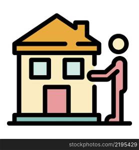 A man building a house icon. Outline a man building a house vector icon color flat isolated. A man building a house icon color outline vector