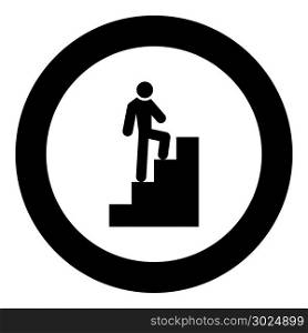 A man climbing stairs icon black color in circle vector illustration isolated