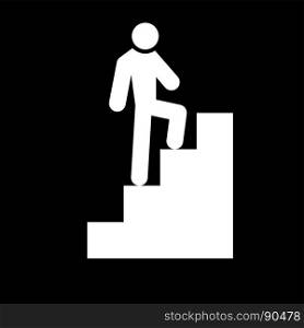 A man climbing stairs white color icon .. A man climbing stairs it is white color icon .