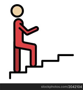 A man climbs the stairs icon. Outline a man climbs the stairs vector icon color flat isolated. A man climbs the stairs icon color outline vector