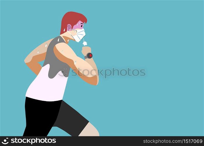 A man has difficulty breathing because he wears a mask while running.
