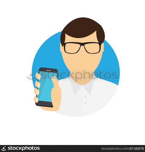 A Man Holding a Mobile Phone. Communication Concept. Vector Illustration. EPS10. The Man Holding a Mobile Phone. Communication Concept. Vector