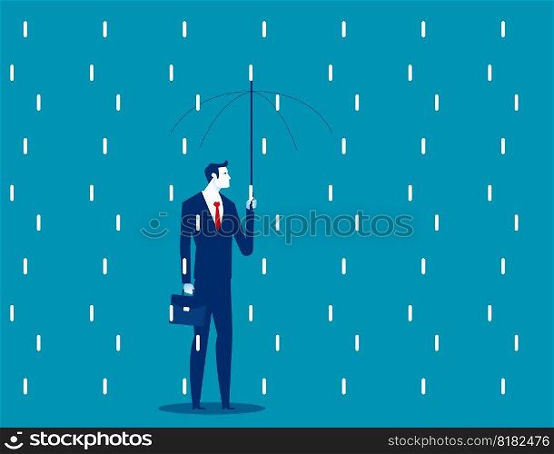 A man holding broken umbrella. Business vector illustration concept