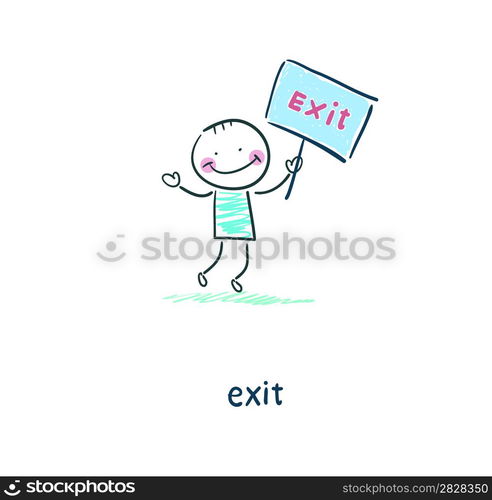 A man holds a sign. Illustration.