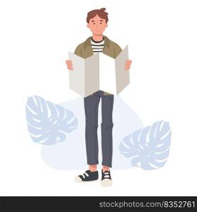 A man is reading news paper,paper.Flat vector cartoon character illustration