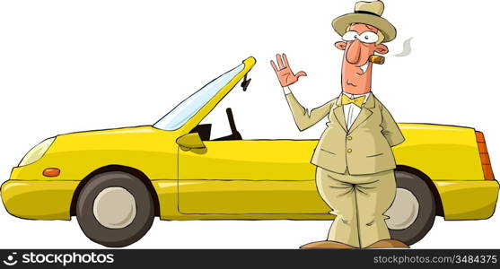 A man on a background of yellow car vector